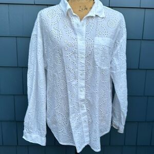 🤍🤍🤍 JAG eyelet large white blouse top shirt button down